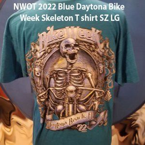 NWOT 2022 Blue Daytona Bike Week Skeleton T shirt SZ LG